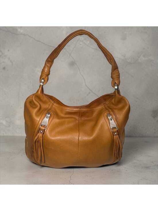 b. makowsky Handbags - VTG B Makowsky Hobo Tan Leather Silver Nickel Accented Slouchy Shoulder Bag Boho